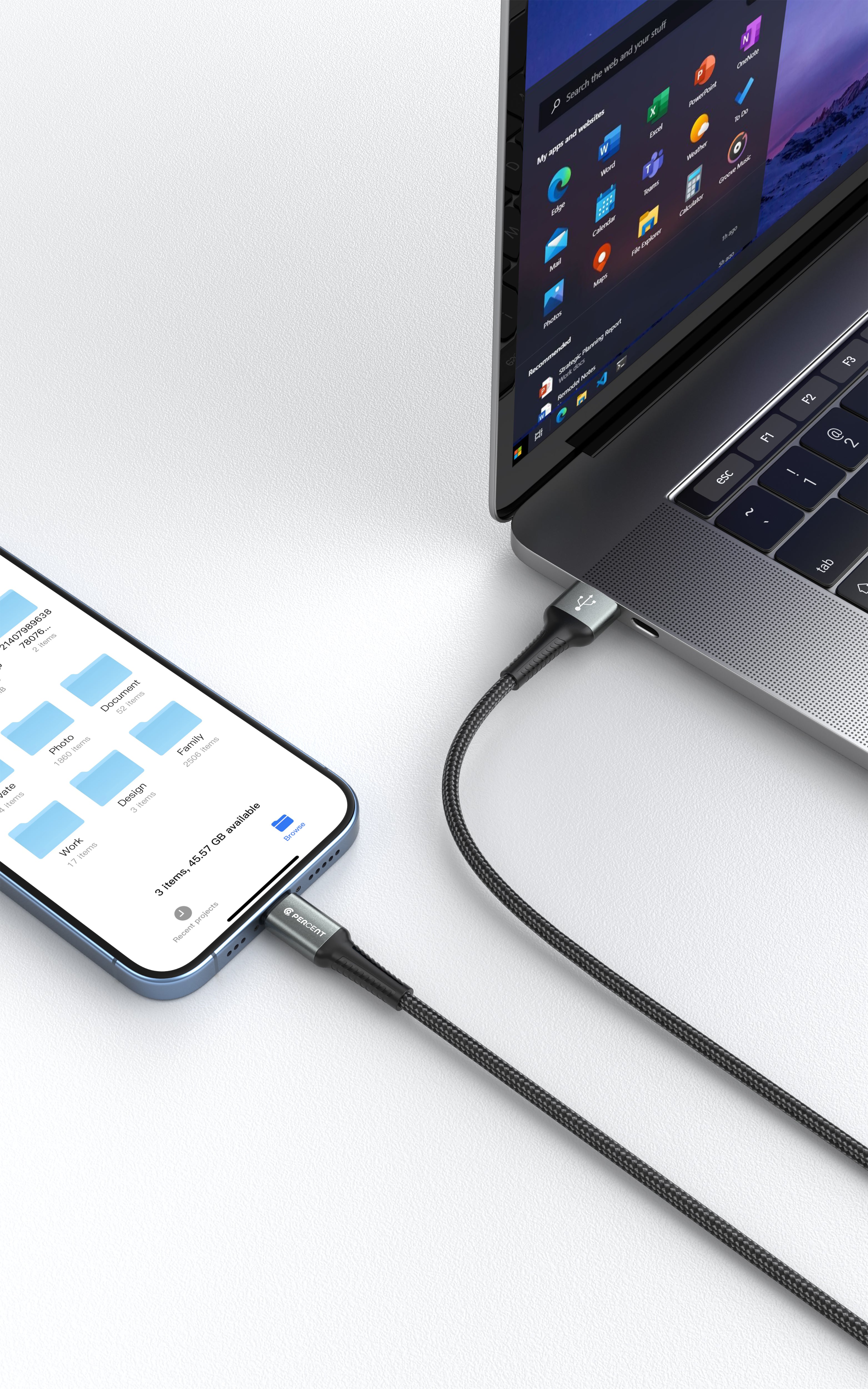 90 Percent Voltix90 Core – USB-A to Lightning Braided Cable, 2M