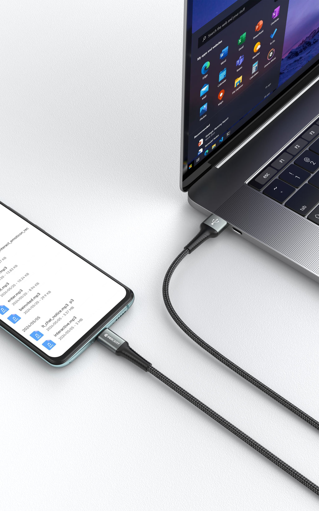 90 Percent Voltix90 Core – USB-A to Micro USB Braided Cable, 2M