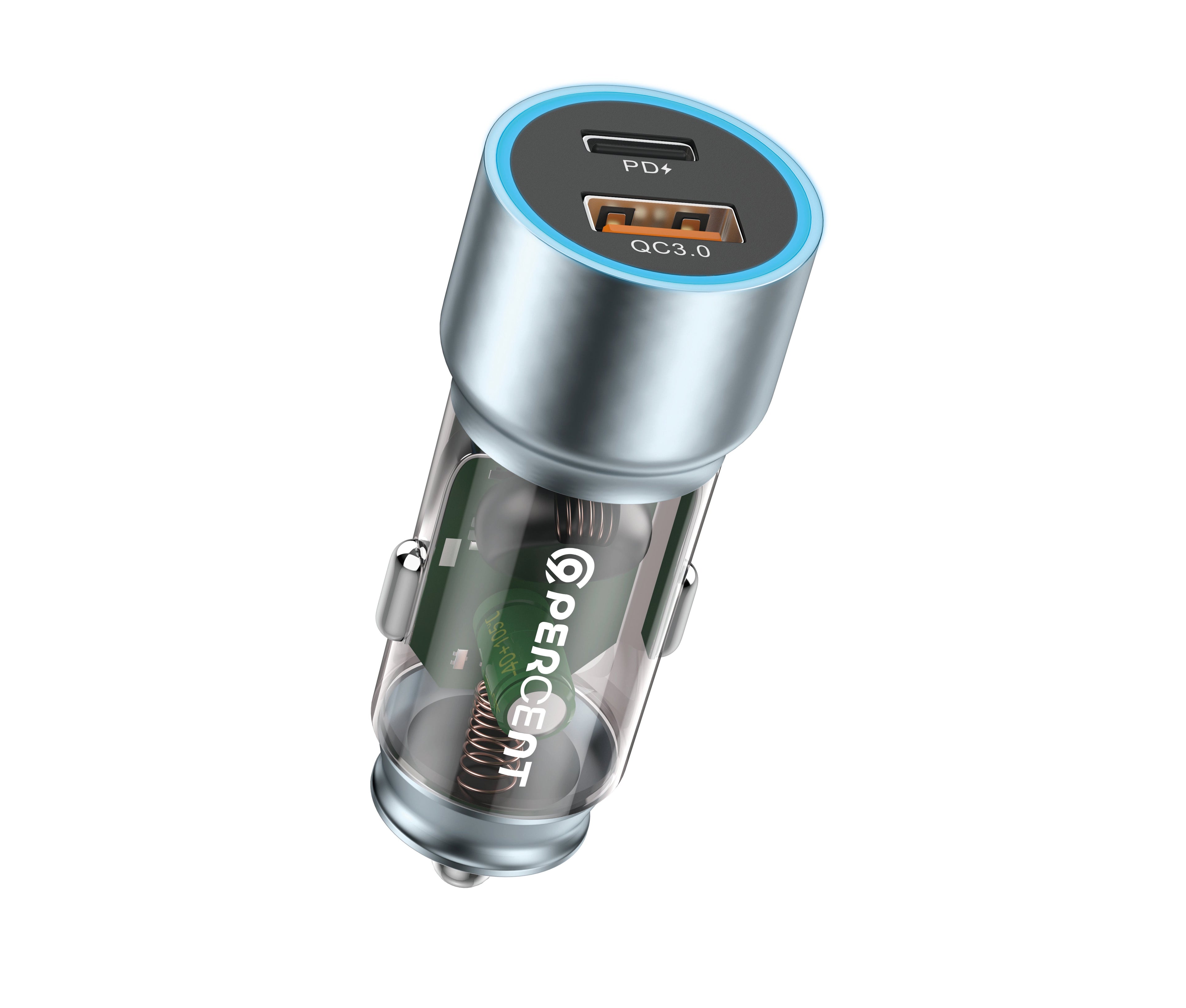 90 Percent MotoCharger45 â€“ Dual-Port Transparent Car Charger 43W
