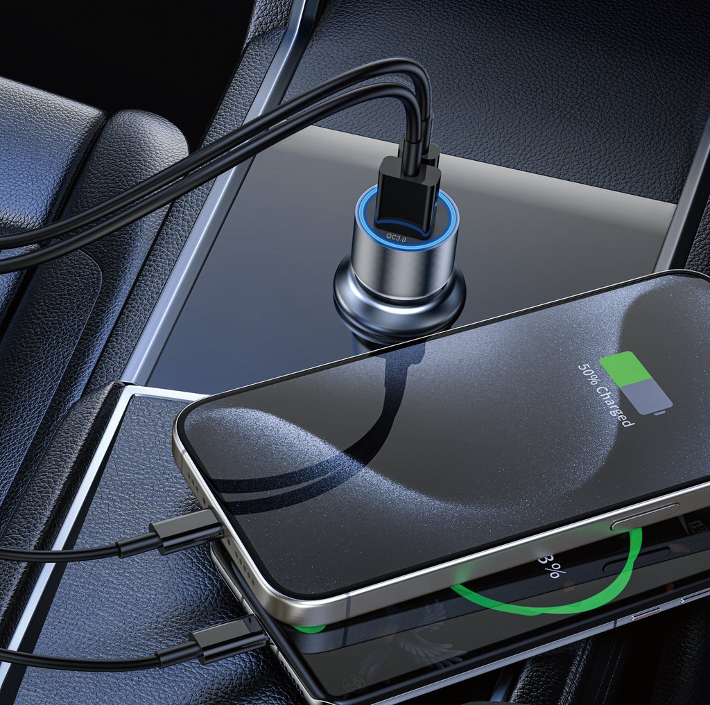 90 Percent MotoCharger45 – Dual-Port Transparent Car Charger 43W