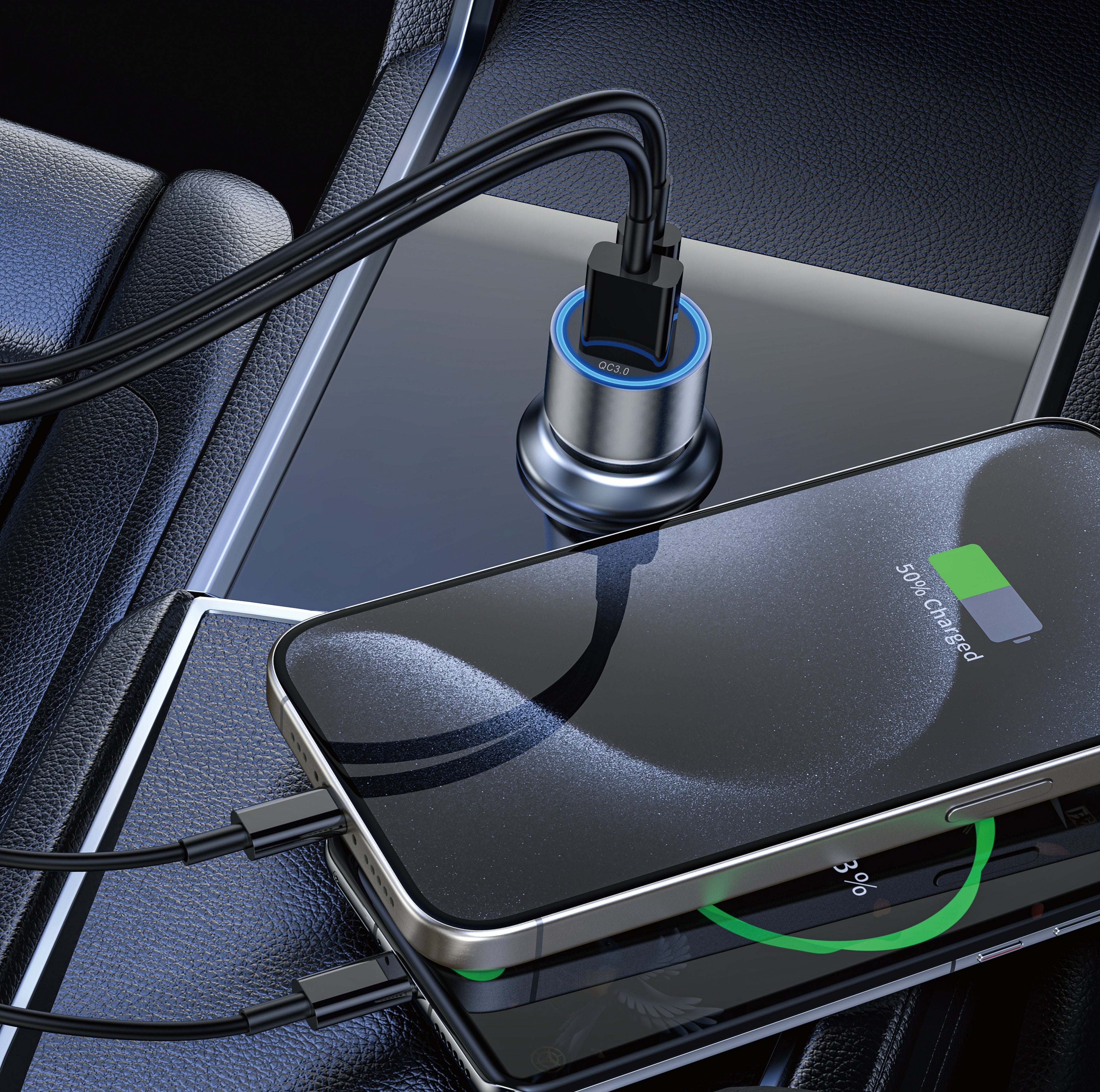 90 Percent MotoCharger45 – Dual-Port Transparent Car Charger 43W