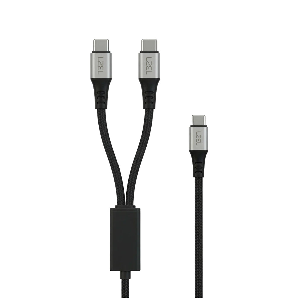 LZEL Celeris Power C Twin Fabric Braided  100W USB-C to USB-C X 2 With Splitter Cable 1.2m | Black