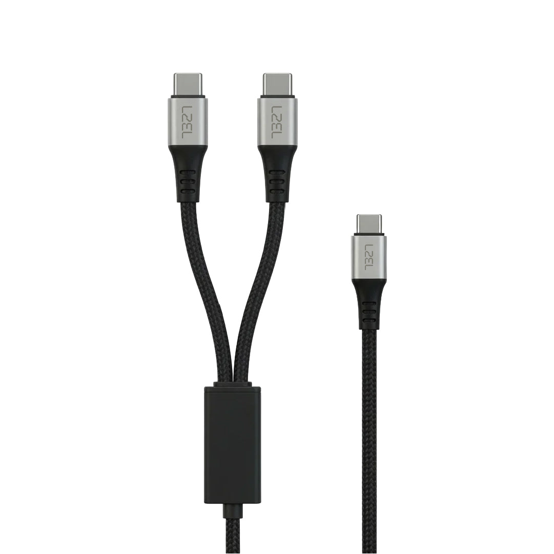 LZEL Celeris Power C Twin Fabric Braided  100W USB-C to USB-C X 2 With Splitter Cable 1.2m | Black