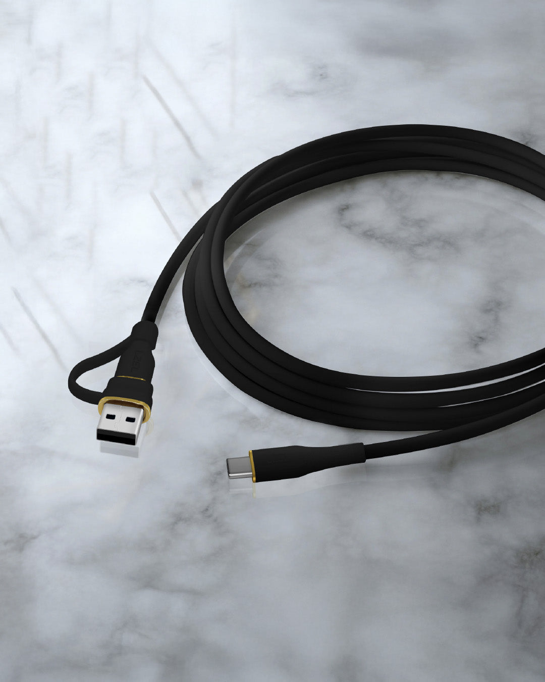 LZEL Celeris PowerDuo – 2-in-1 USB-C to USB-C 100W Silicone Cable (30cm) Built-in USB-A connector | Black