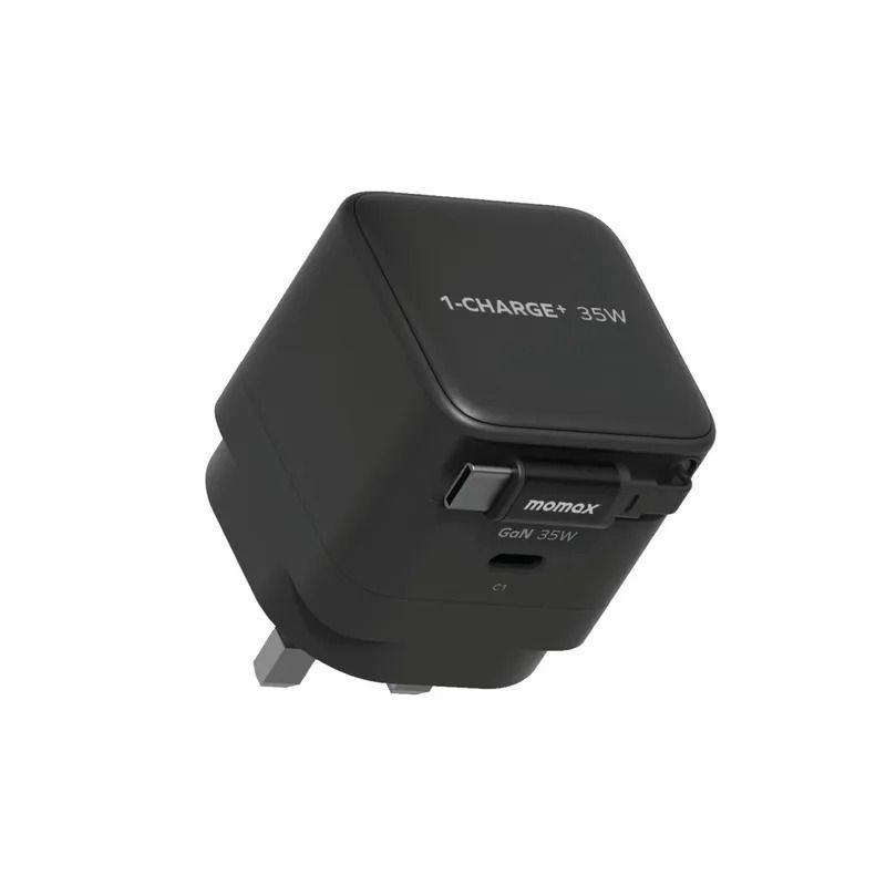 Momax 1-Charge+ GaN 35W charger with Retractable USB-C Cable | Black