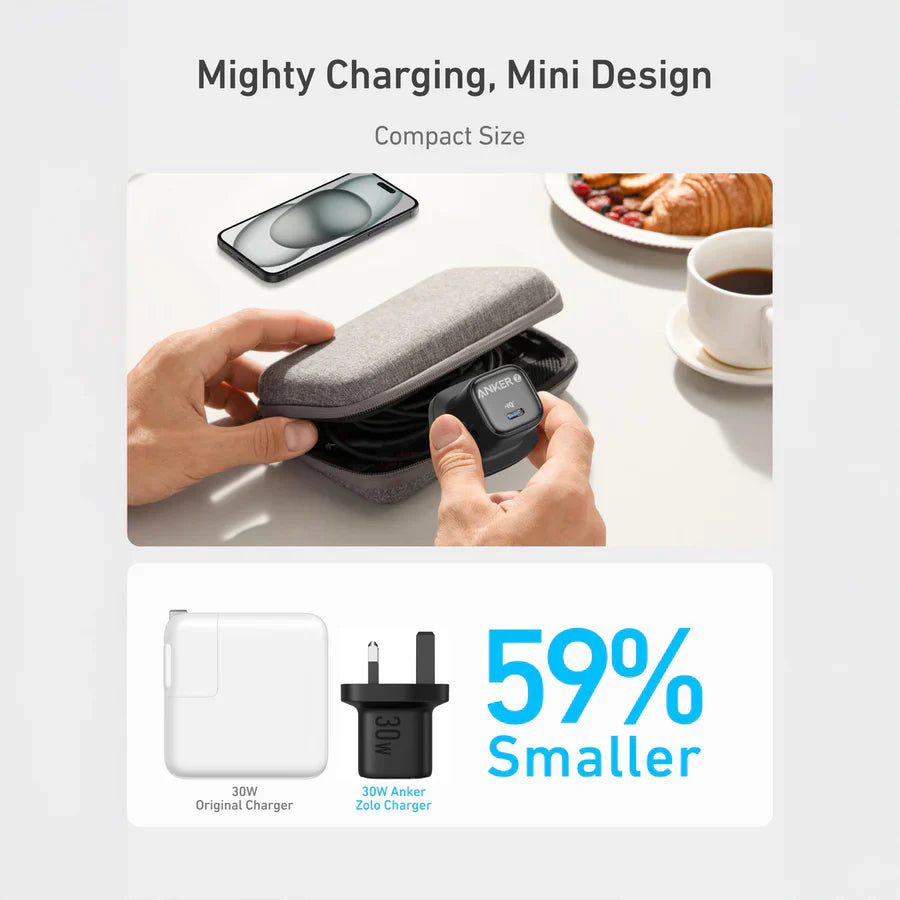 Anker Zolo Charger 30W, PD 3.0 With USB-C to USB-C Cable | Black