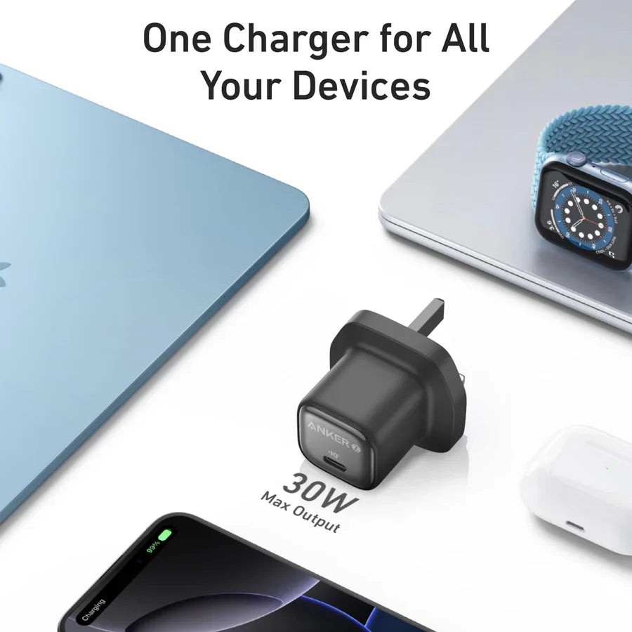 Anker Zolo Charger 30W, PD 3.0 With USB-C to USB-C Cable | Black
