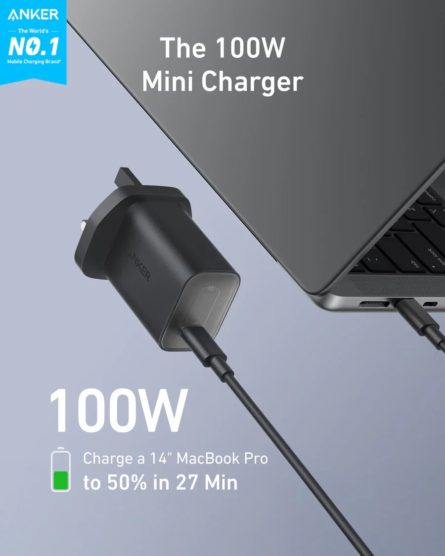 Anker Nano Charger 100W with 1.8m,6ft USB-C Cable | Black