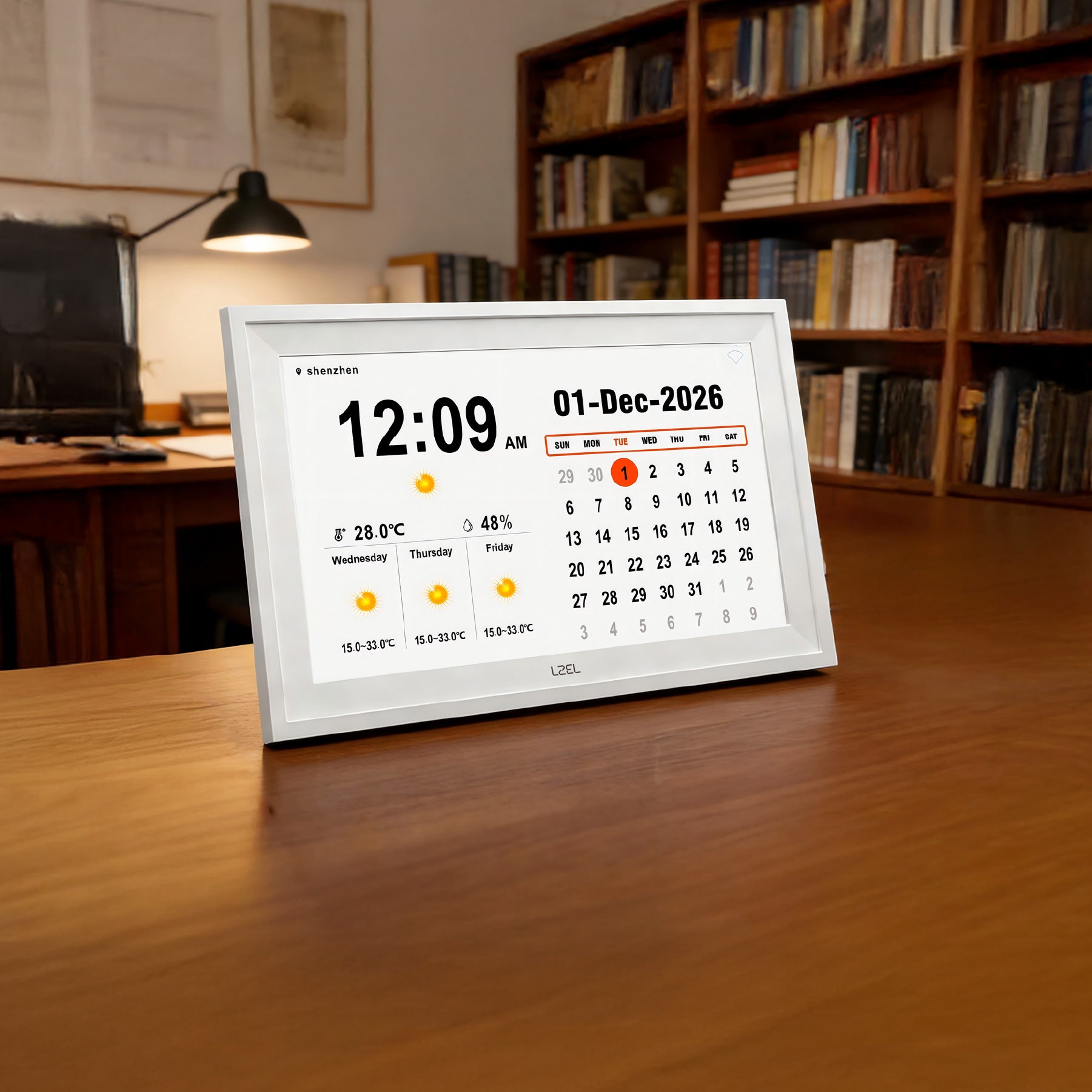 LZEL 10.1" HD Digital Day Clock, Weather Display, Photo Frame & Medication Reminders | White