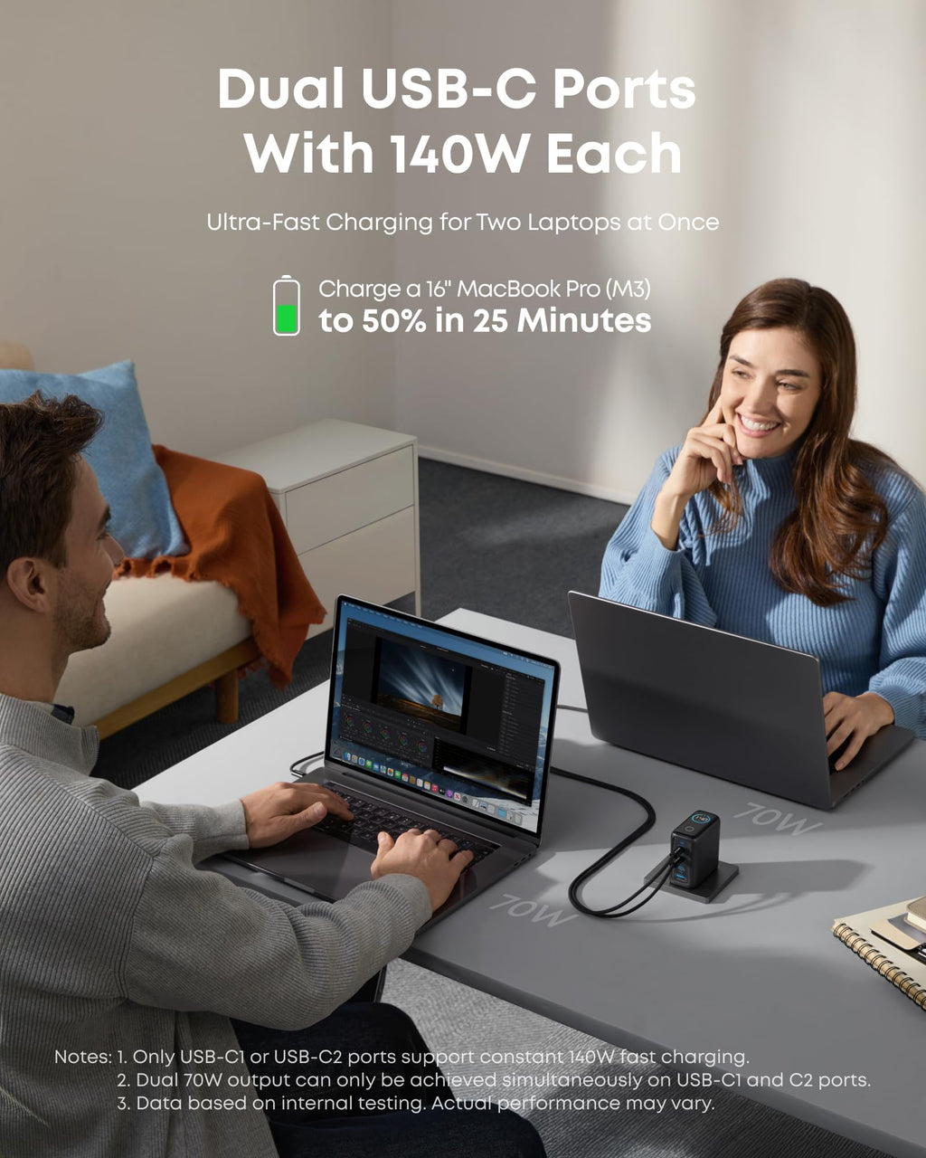 Anker 140W Multi-Port Charger – 4-Port Power Adapter with PD 3.1 & USB-C Cable | Silver