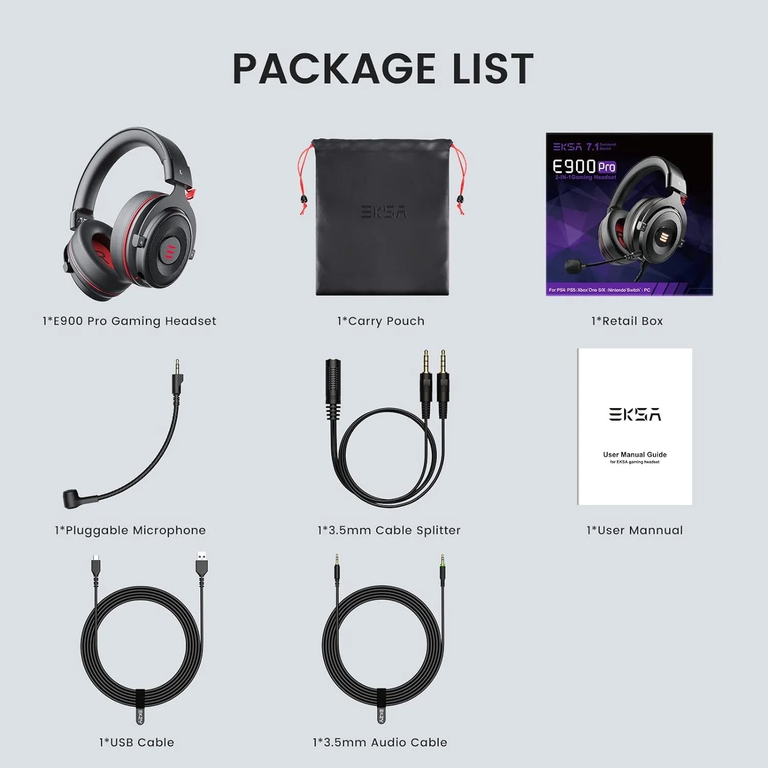 EKSA 2in1 Gaming Headset 7.1 Surround Sound With 3.5mm Jack | Black Red