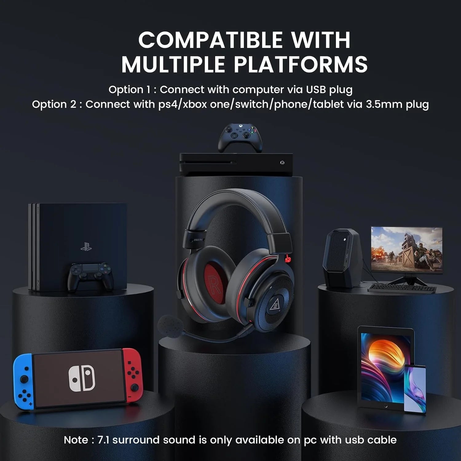 EKSA 2in1 Gaming Headset 7.1 Surround Sound With 3.5mm Jack | Black Red
