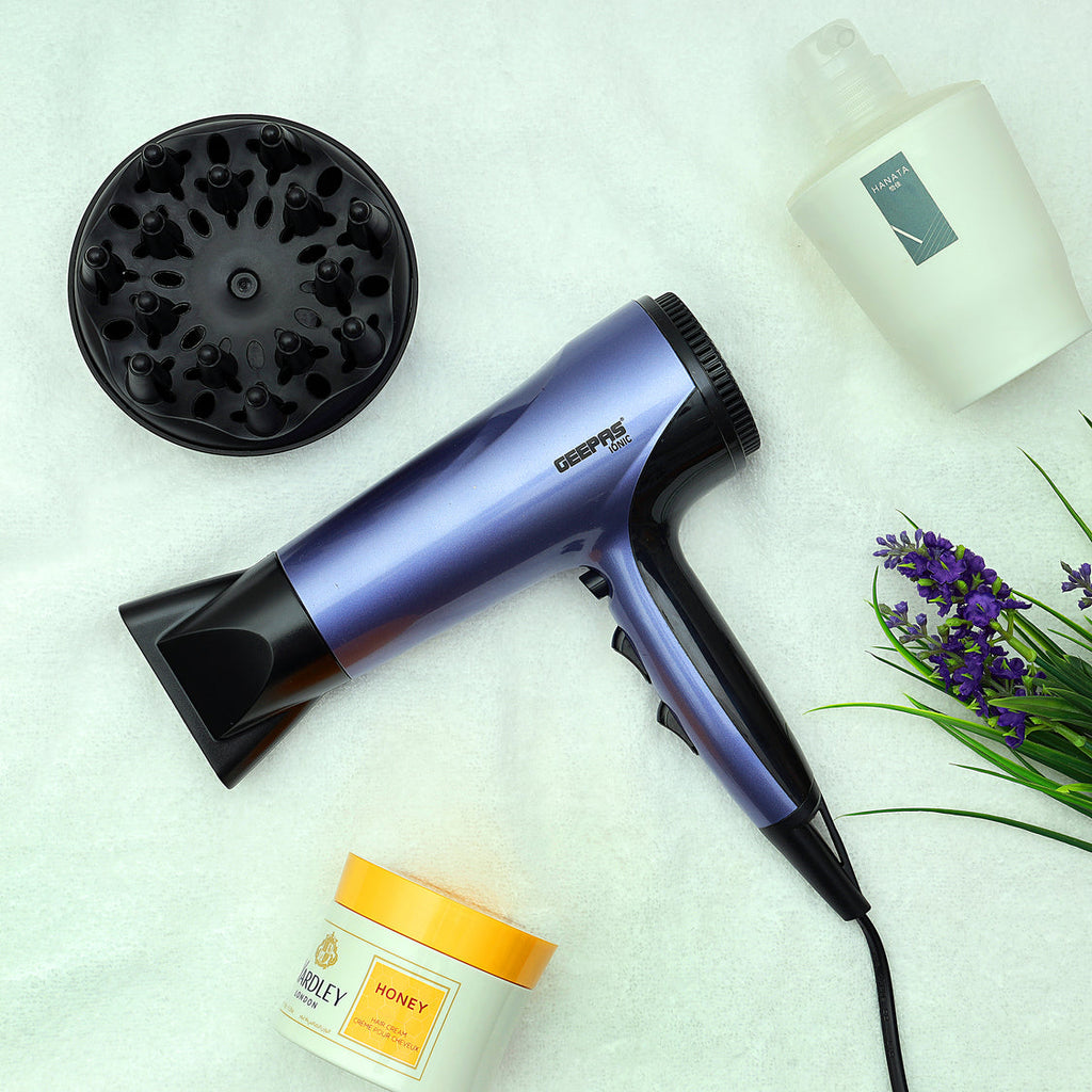 Geepas Compact Travel Hair Dryer – 1800W, 2 Speeds, 3 Heat Settings, Ionic & Cool Shot, Removable Filter