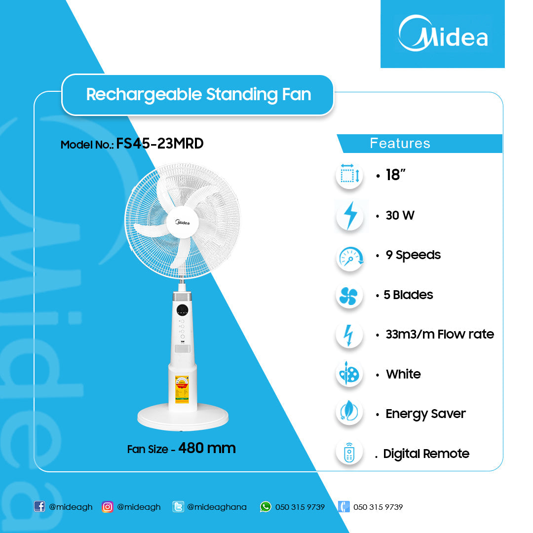 Midea 18″ Rechargeable Standing Fan