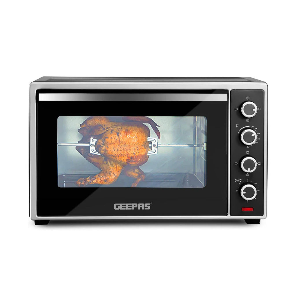 Geepas Electric Oven, 60L | 60 Minutes Timer | Inside Lamp | Stainless Steel Heating Elements | Heat Resistant Tempered Window | 2000W Power