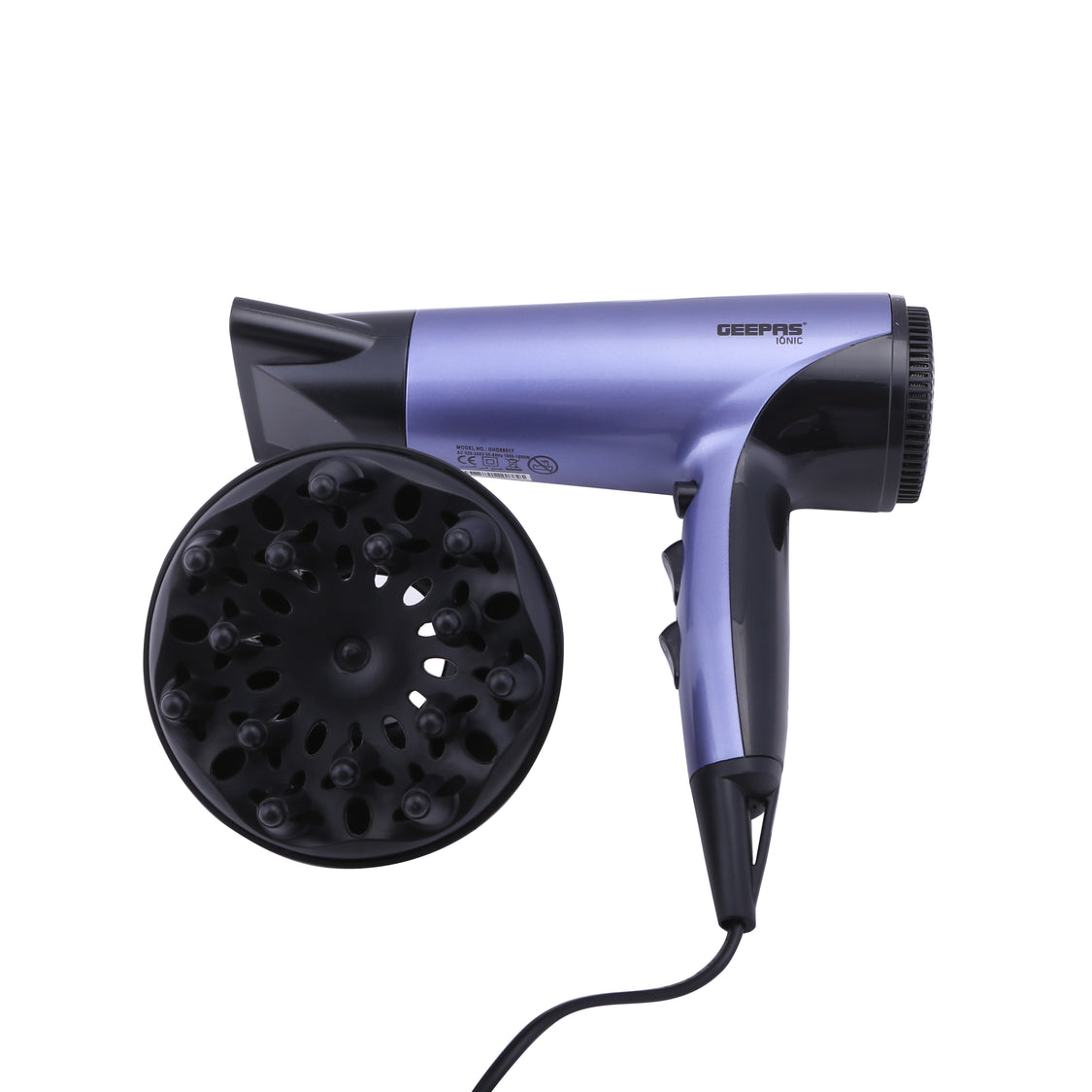 Geepas Compact Travel Hair Dryer â?? 1800W, 2 Speeds, 3 Heat Settings, Ionic & Cool Shot, Removable Filter