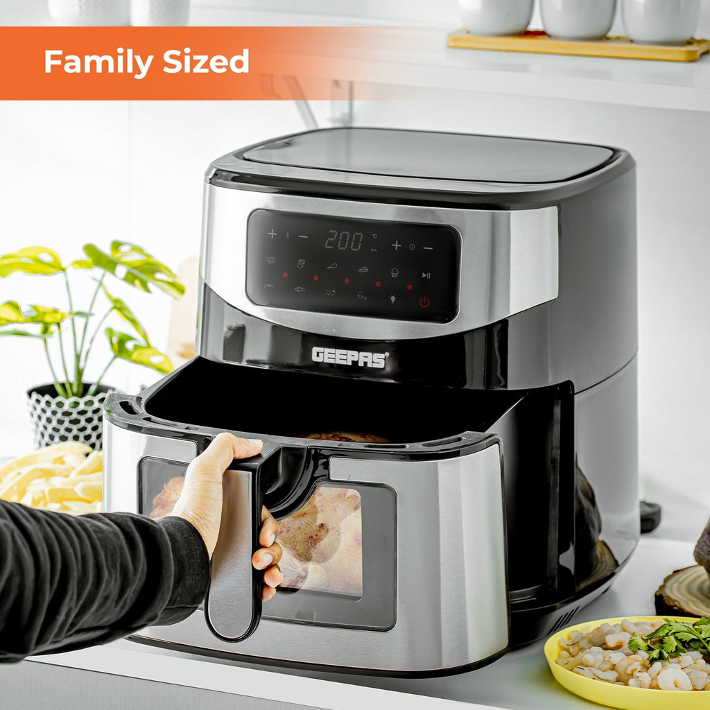 Geepas Digital Air Fryer | 9.2L Capacity, Vortex Air Frying Technology, Oil-Free Cooking, LED Touchscreen, 9 Preset Modes, 1–60 Min Timer
