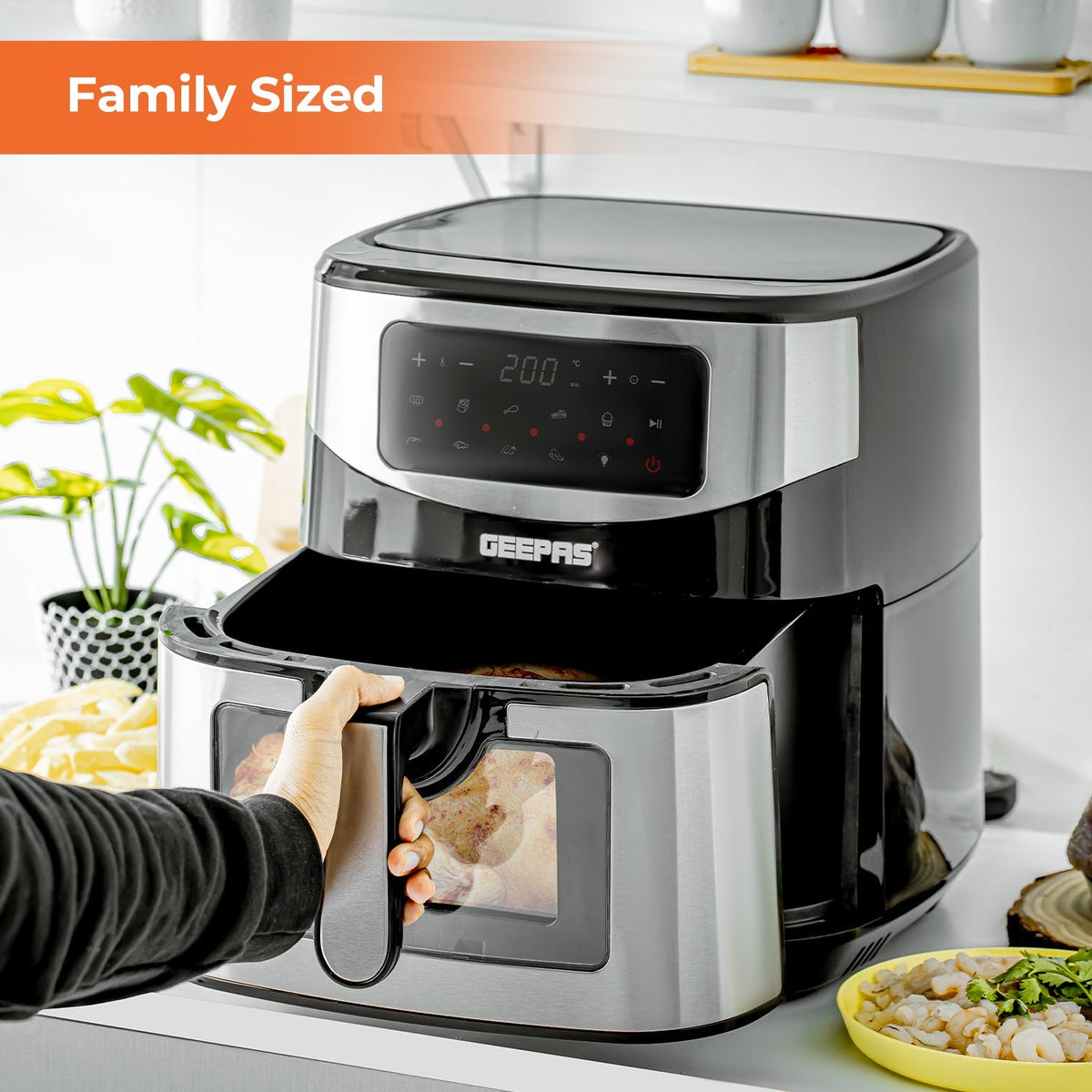 Geepas Digital Air Fryer | 9.2L Capacity, Vortex Air Frying Technology, Oil-Free Cooking, LED Touchscreen, 9 Preset Modes, 1–60 Min Timer