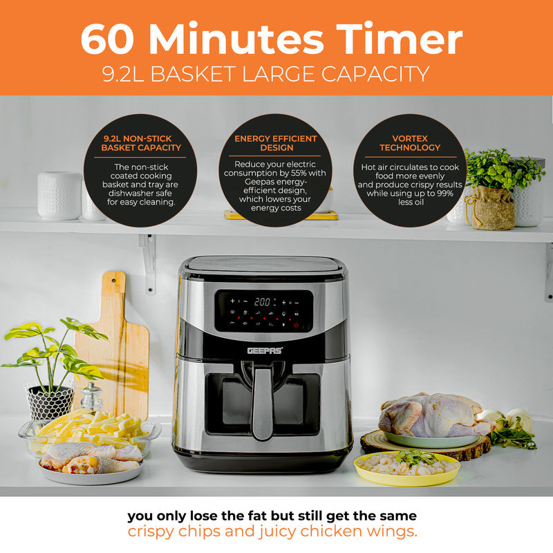 Geepas Digital Air Fryer GAF37524UK | 9.2L, Vortex Technology, 9 Presets