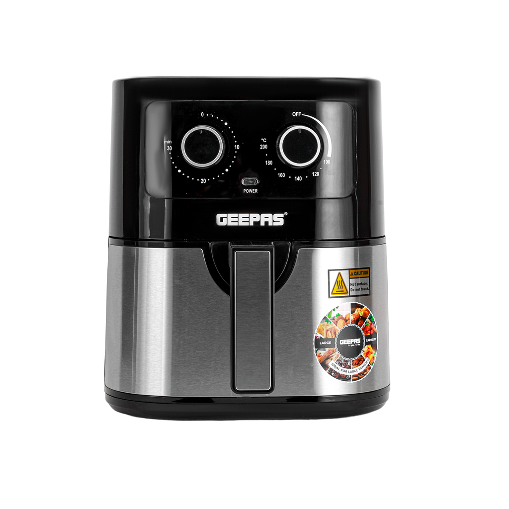 Geepas Air Fryer- 4.5 L Pot with Rack, Vortex Air Frying Technology/ 1-30 Min Timer, Temperature 100-200 Degree Celsius | Black and Silver