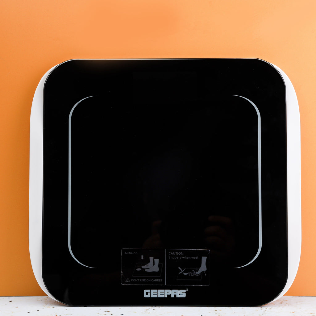 Geepas Digital Personal Scale | Super Slim Design | 5mm Tempered Glass | High Precision Strain Gauge Sensor| 180kg Capacity | LCD Display