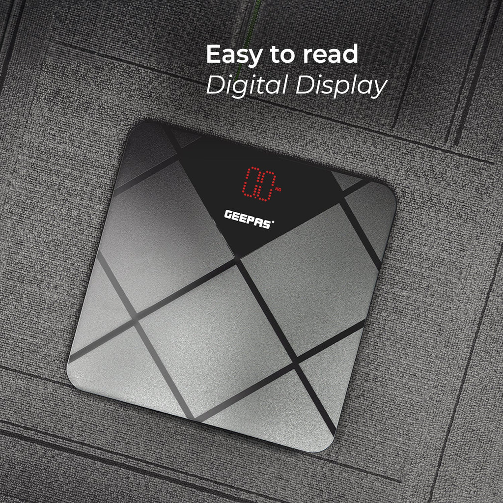 Geepas Digital Body Scale GBS46523UK | 180kg Capacity, High Precision Gauge Sensor, Tempered Glass with ABS Base | Durable, Stylish, Accurate Weighing