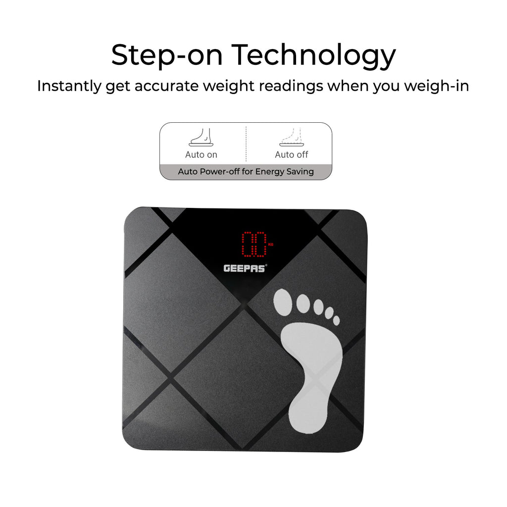 Geepas Digital Body Scale GBS46523UK | 180kg Capacity, High Precision Gauge Sensor, Tempered Glass with ABS Base | Durable, Stylish, Accurate Weighing