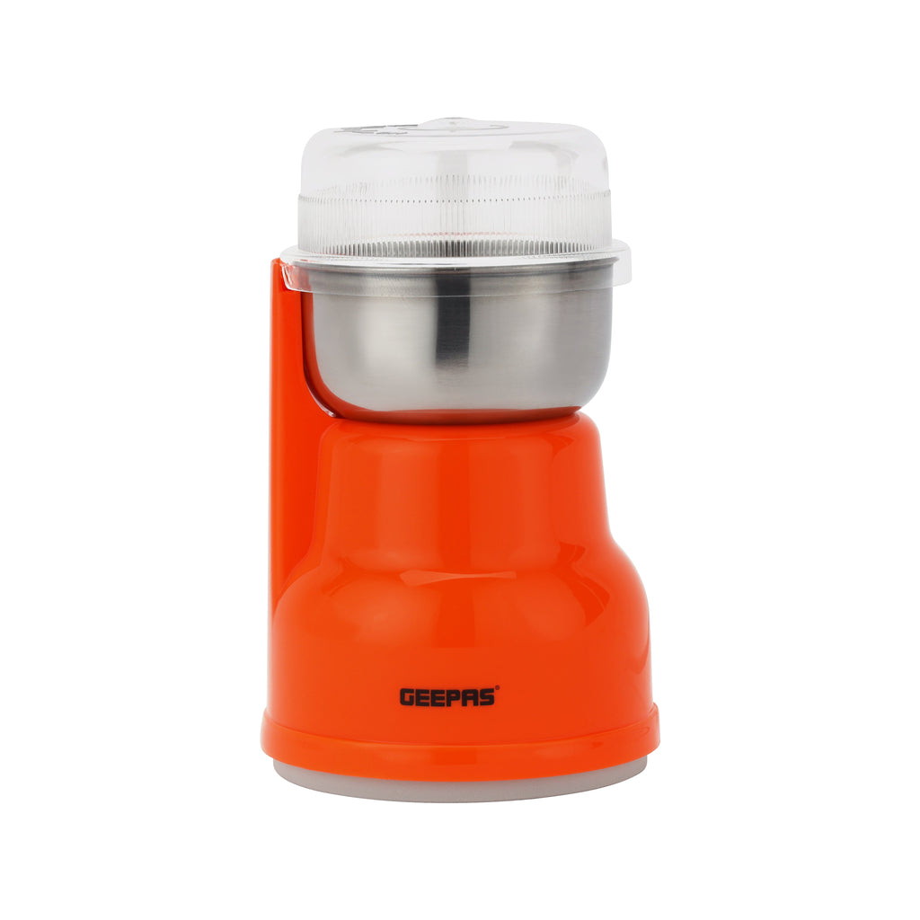 Geepas Coffee Grinder - 40g Capacity, 150W Powerful Motor, Durable Jar and Blade/Ergonomic Grip, Perfect for Grinding Coffee Beans /Orange