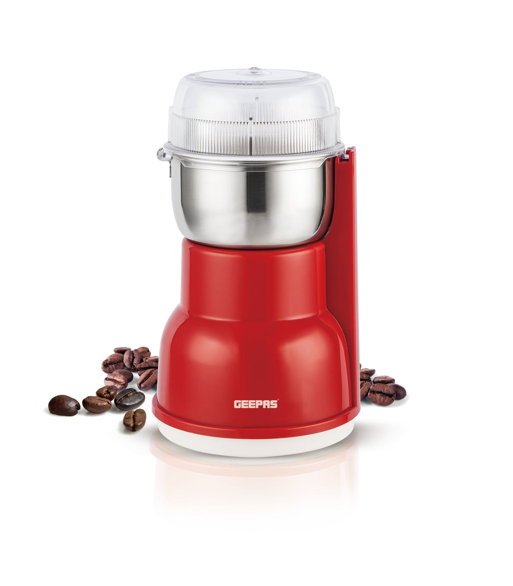 Geepas Coffee Grinder | 250W Motor with Overheat Protection| Strong Stainless Steel Cutting Blades| Unique Design | Ideal for Spices, Nuts