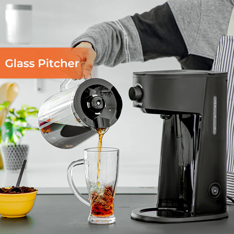 Geepas Ice Tea & Coffee Maker | 2.5L Jar Capacity & 875ml Water Tank | 700W Power | Auto Power-Off, Brew Strength Control, Nylon Filter | Easy to Use & Clean