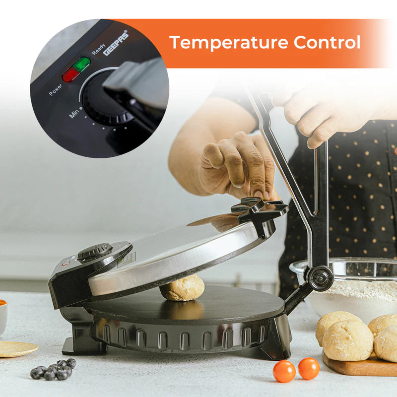 Geepas 10-Inch Chapathi Maker â?? 1200W Roti Maker, Non-Stick Plates, Automatic Temperature Control, Overheat Protection, Easy to Clean