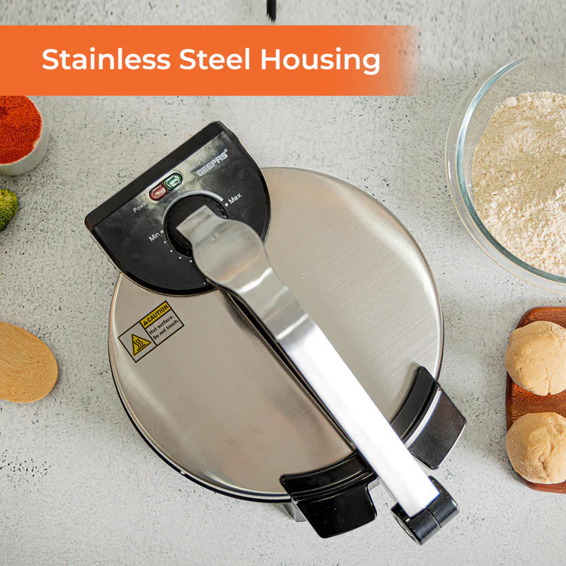 Geepas 10-Inch Chapathi Maker â?? 1200W Roti Maker, Non-Stick Plates, Automatic Temperature Control, Overheat Protection, Easy to Clean
