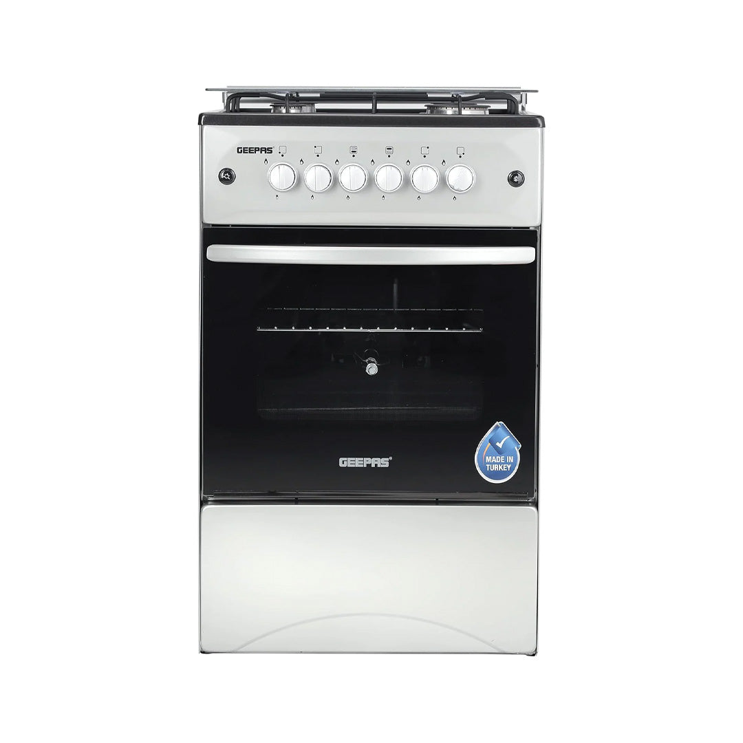 Geepas Standing Cooking Range-Stainless Steel-Classic Series 50x50-4-Burners- Auto Ignition System-Enamel Pan Support