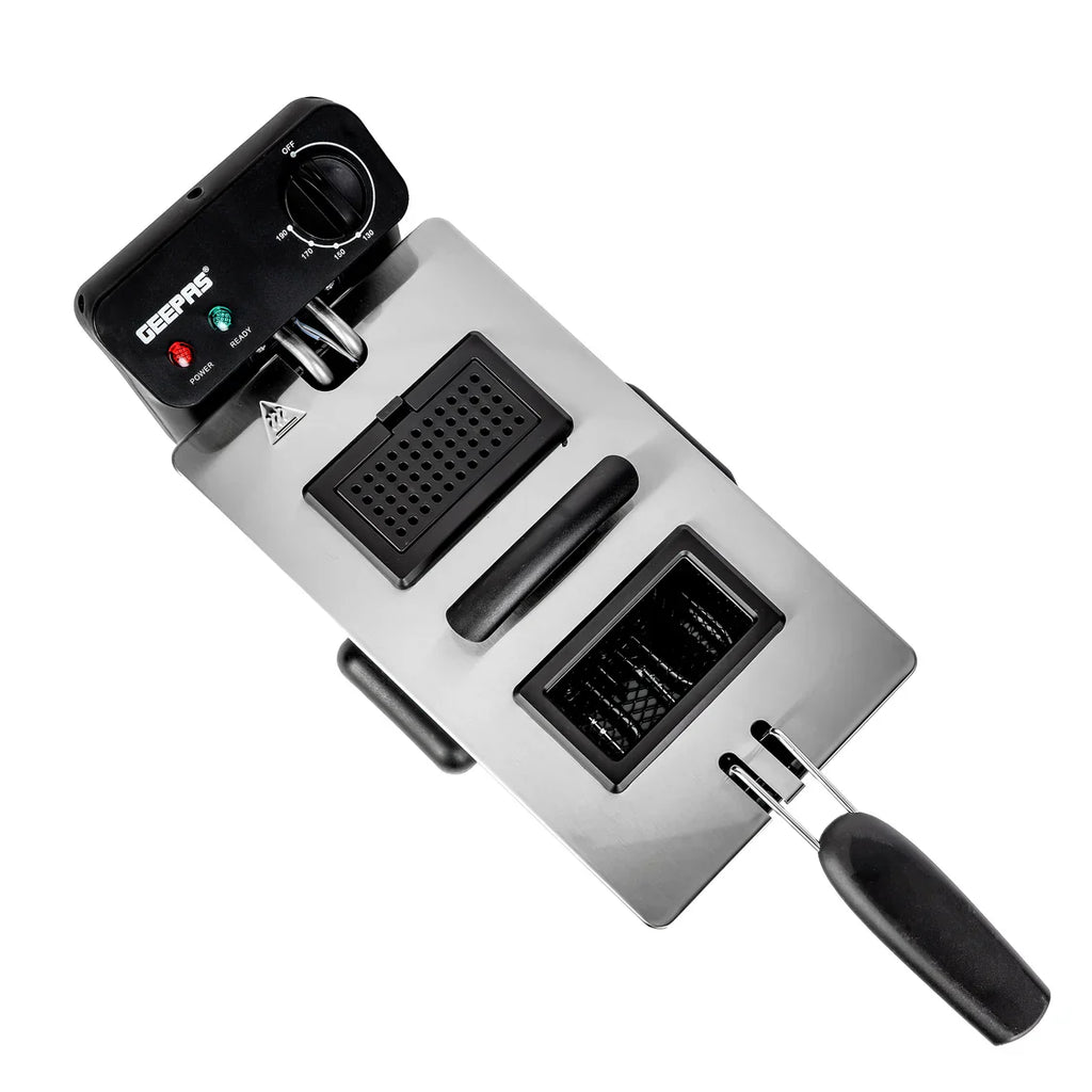 Geepas Deep Fryer 3.0L, Adjustable Temperature, Stainless Steel | Black & Silver