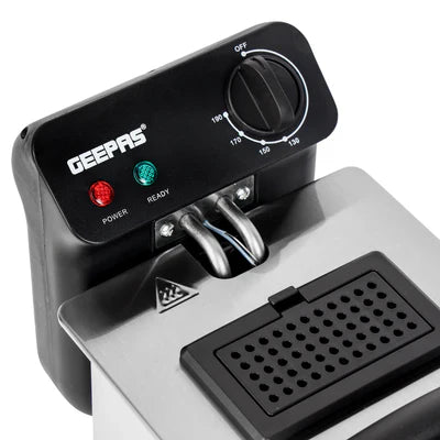 Geepas Deep Fryer 3.0L, Adjustable Temperature, Stainless Steel | Black & Silver
