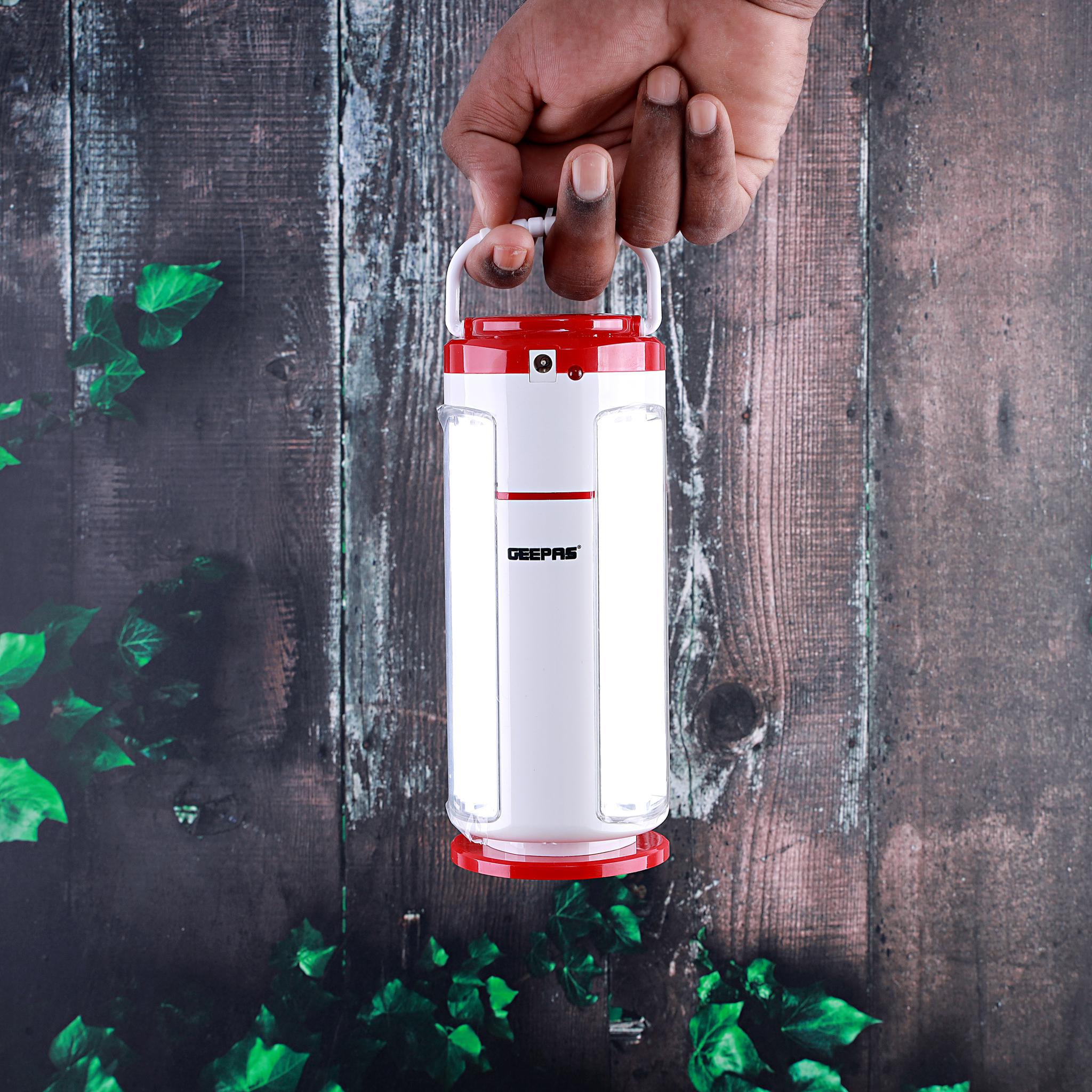 Geepas Rechargeable LED Lantern |7 Hours Runtime| 5.6V Long-Lasting Battery| 360Â° Bright Lighting| Overcharge Protection| Ideal for Emergencies