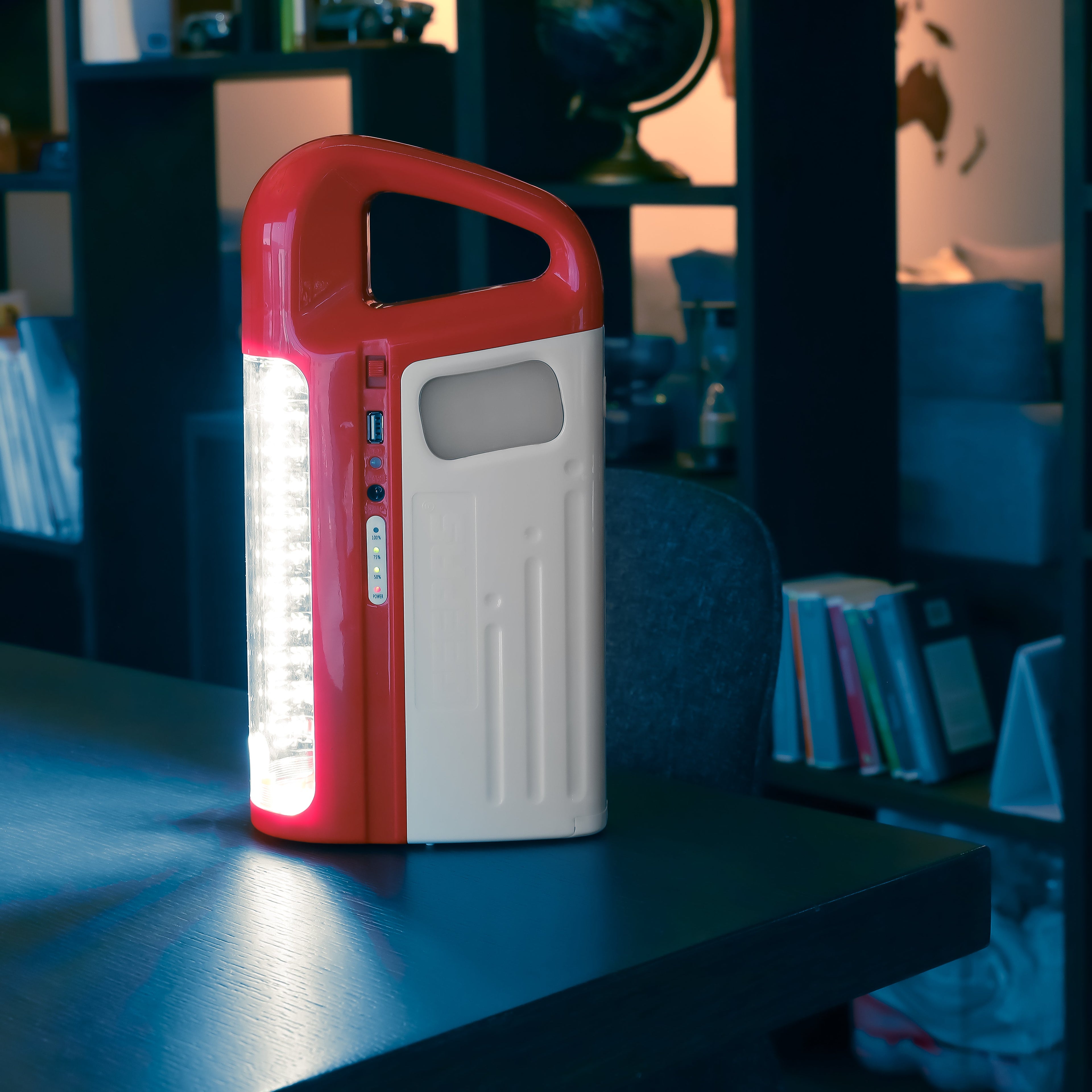 Geepas Solar Rechargeable Emergency Lantern | 44 Super Bright SMD LEDs| 60 Hours Working| Built-in 6V 4.5AH Battery| USB Power Bank Function