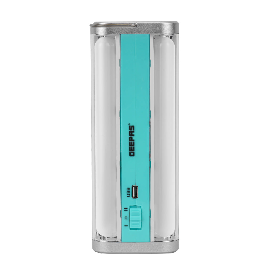 Geepas Emergency Lantern | 100 SMD LED| Solar Input| Type-C Charging| USB Output| 1800mAh Lithium Battery | Multi-Function Rechargeable Light