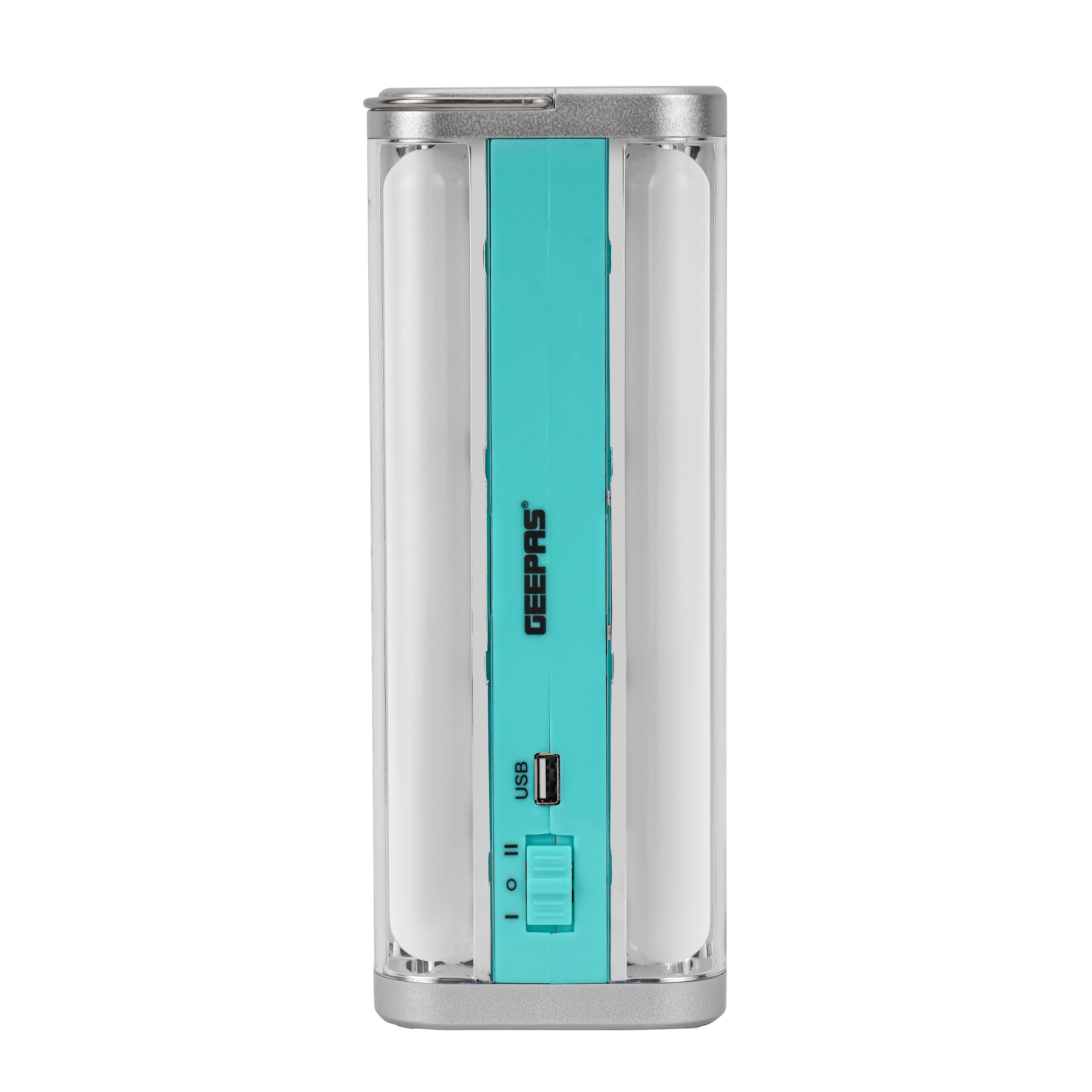 Geepas Emergency Lantern | 100 SMD LED| Solar Input| Type-C Charging| USB Output| 1800mAh Lithium Battery | Multi-Function Rechargeable Light