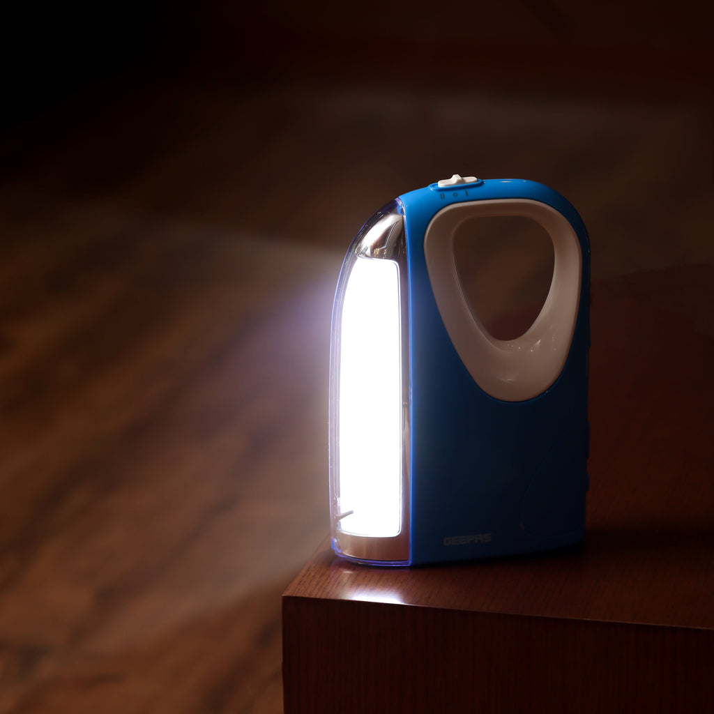 Geepas Rechargeable Emergency Lantern |60 SMD LEDs| 4V Long-Lasting Battery| Solar DC Input| 2 Light Modes|5-Hour Runtime|Portable Durable Design