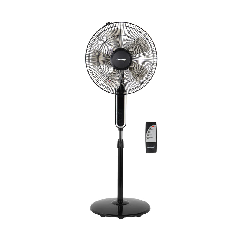 Geepas 16â?� Stand Fan with Remote Control â?? 60W, 3 Speed Settings, 5 Durable AS Blades, 7.5-Hour Timer, Wide Oscillation Function