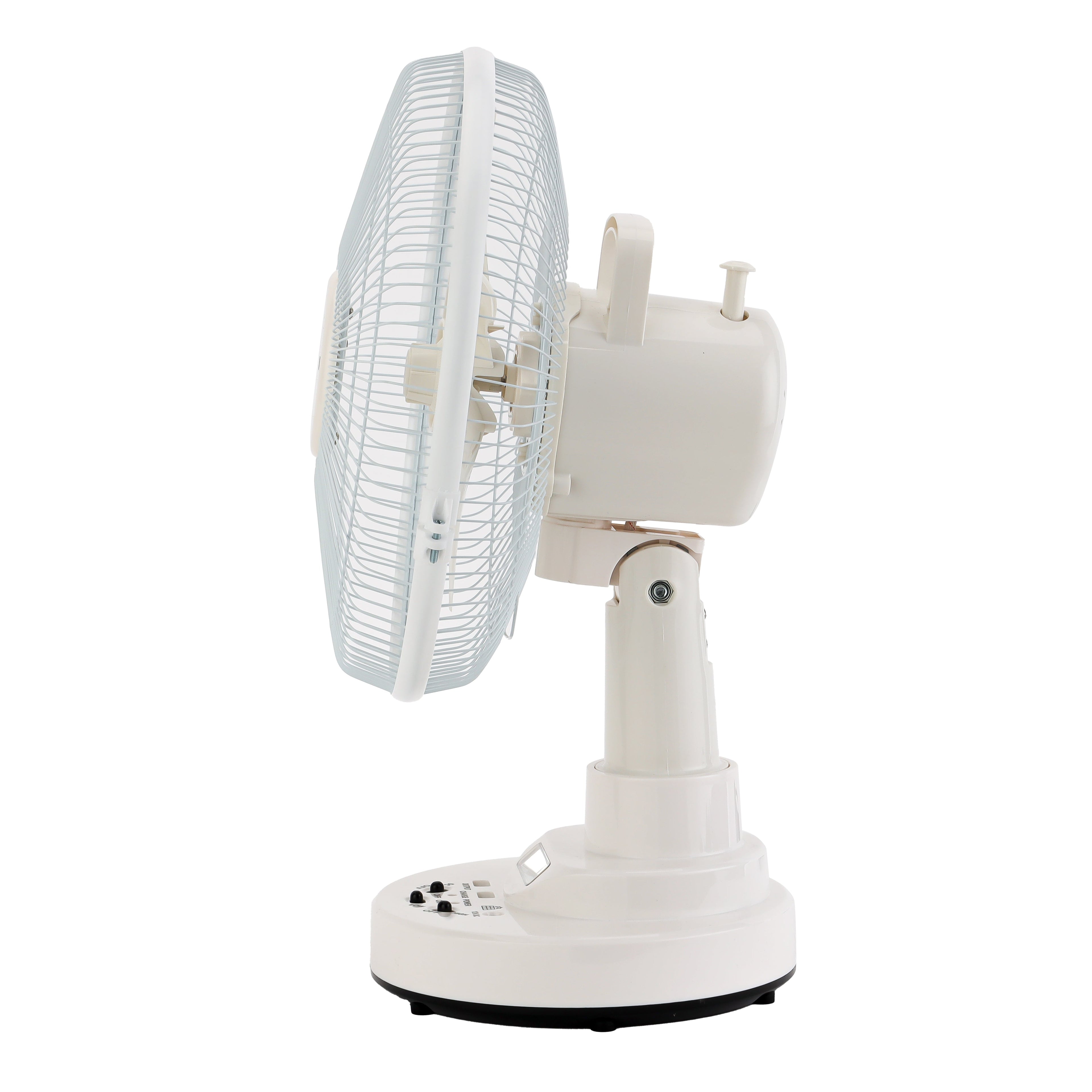 Geepas Rechargeable 12-Inch Oscillating Fan | 3-Speed Control | LED Light | Long Battery Backup | Portable Design for Home & Outdoor Use