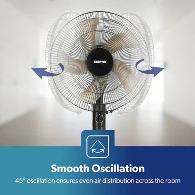 Geepas 16" Stand Fan, 3 Speeds, Adjustable Height | Quiet Cooling