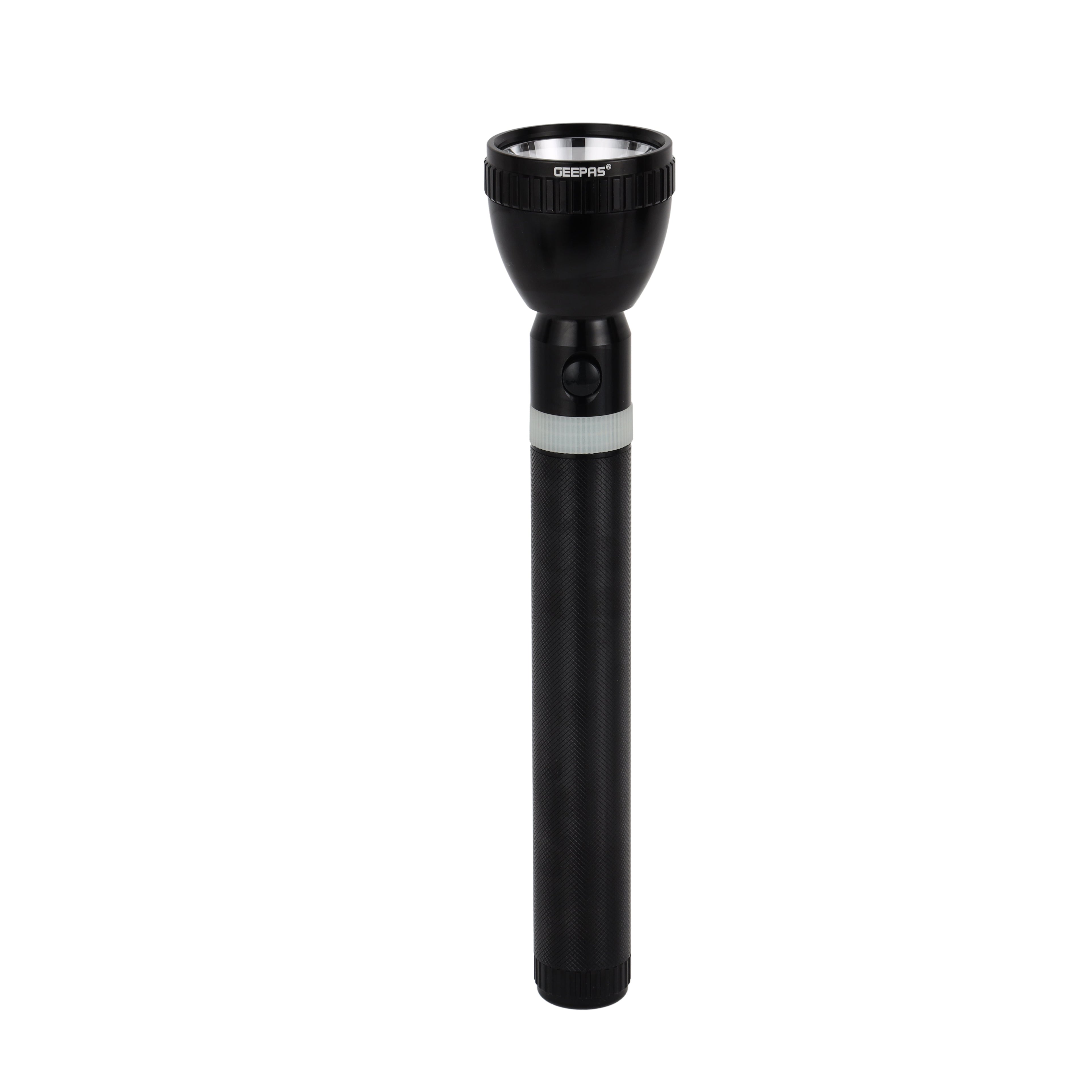 Geepas Rechargeable LED Flashlight-Corrosion, Water, and Shock Resistance, Perfect for Indoor and Outdoor Use, Machined Aircraft-Grade Aluminum Housing with Anodized Finish, 6 Hours Continuous Working, Black