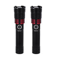 Geepas Rechargeable LED Flashlight- GFL4667/ Pack of 2, 15W, Perfect for Indoor and Outdoor Use, 5 Hours Continuous Working/ with Aluminum Housing, Lithium Battery/ Black