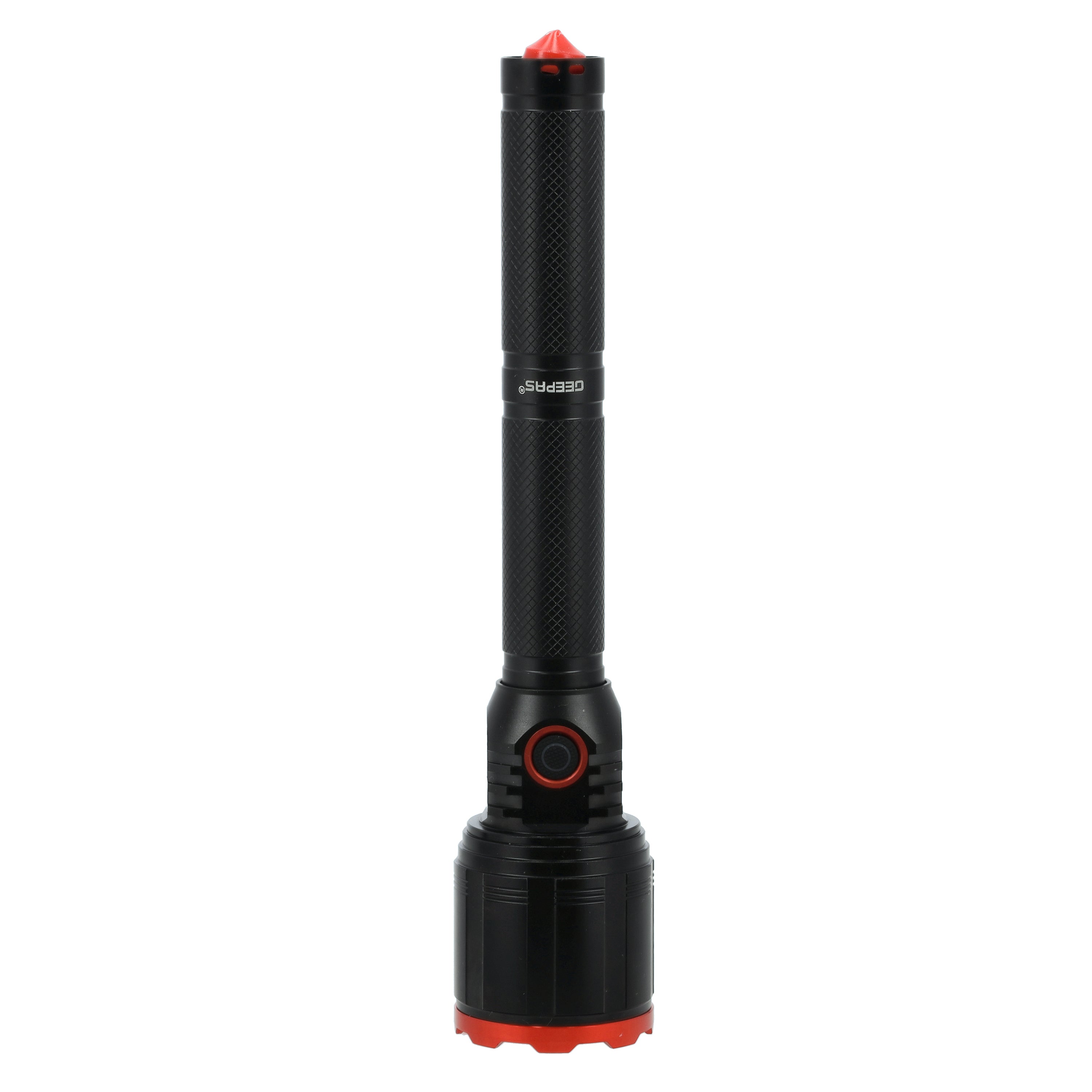 Geepas Rechargeable LED Flashlight | 15W XHP50 High Power Torch| 1300 Lumens Output| Long-Lasting Li-ion Battery| Micro USB Charging & Multiple Light Modes