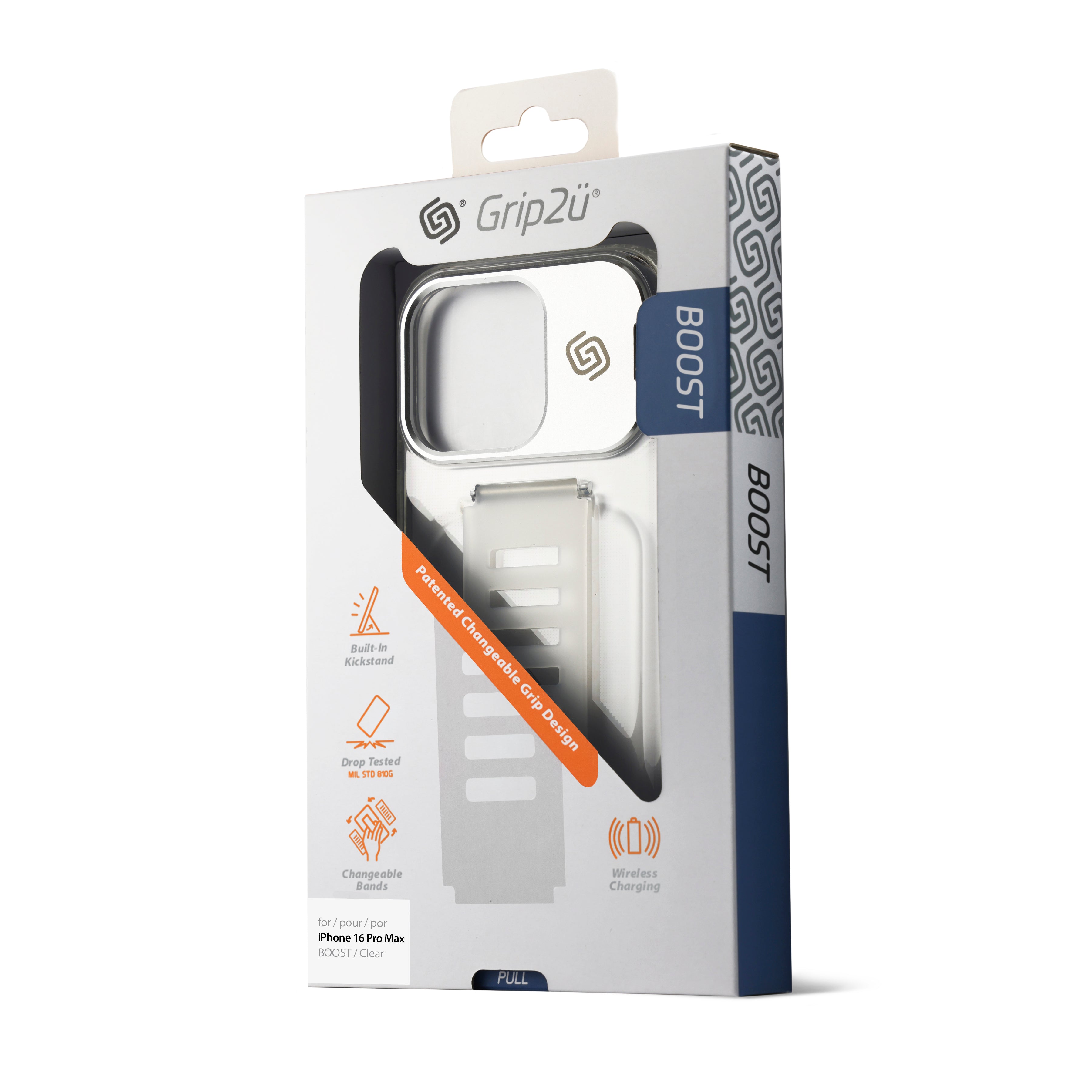 Grip2U iPhone 16 Pro Max Boost Case with Kickstand | Clear