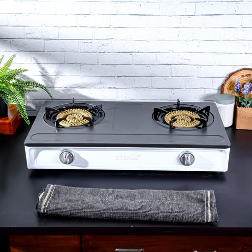 Geepas Stainless Steel Gas Cooker â?? 2 Cast Iron Burners, Efficient Heating