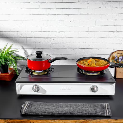Geepas Stainless Steel Gas Cooker â?? 2 Cast Iron Burners, Efficient Heating