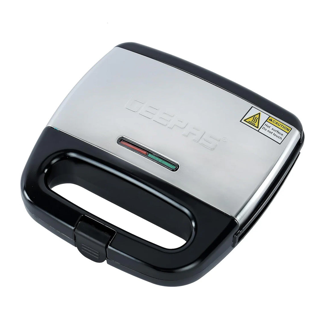 Geepas Stainless Steel Grill Maker – 750W, 2-Slice, Non-Stick Plates